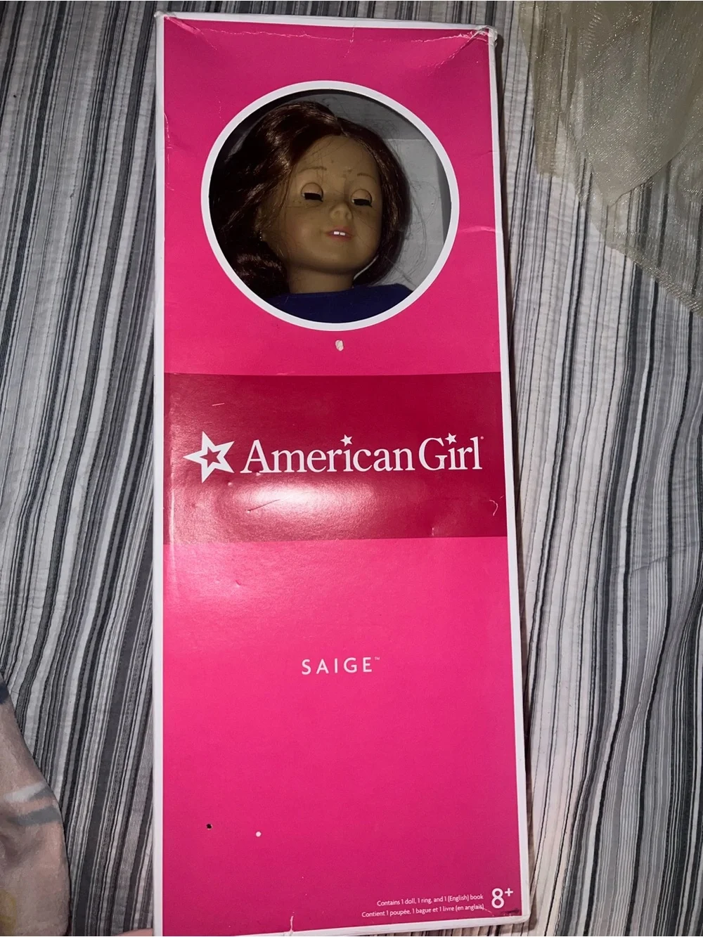 American Girl Saige Doll with Brown Hair and Pink Box